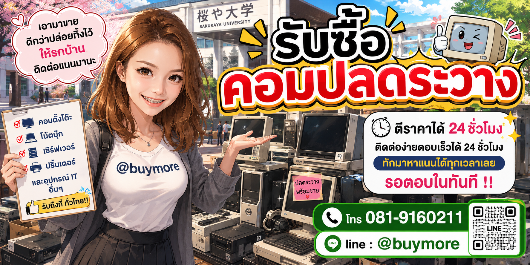 รับซื้อของมือสอง ติดต่อ Buymore 24 ชั่วโมง โทร 081-9160211 LINE @buymore