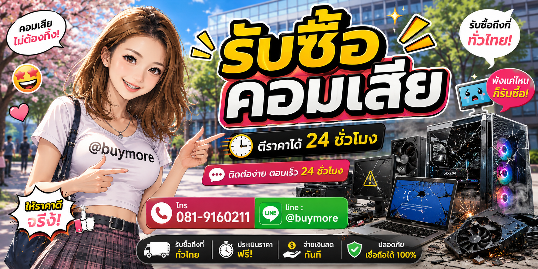 รับซื้อของมือสอง ติดต่อ Buymore 24 ชั่วโมง โทร 081-9160211 LINE @buymore
