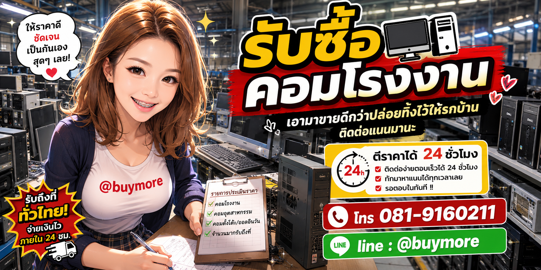 รับซื้อของมือสอง ติดต่อ Buymore 24 ชั่วโมง โทร 081-9160211 LINE @buymore