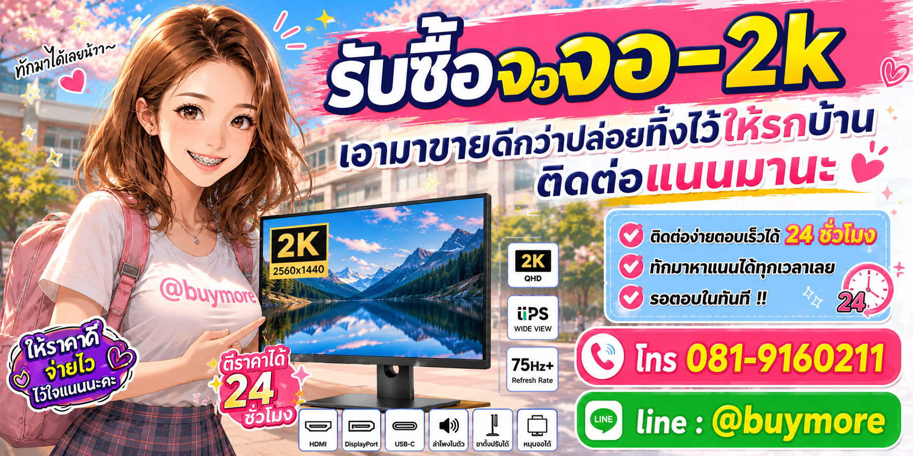 รับซื้อของมือสอง ติดต่อ Buymore 24 ชั่วโมง โทร 081-9160211 LINE @buymore