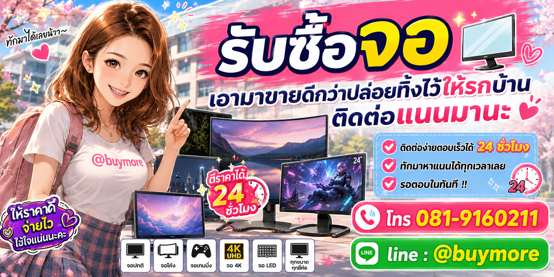 รับซื้อของมือสอง ติดต่อ Buymore 24 ชั่วโมง โทร 081-9160211 LINE @buymore