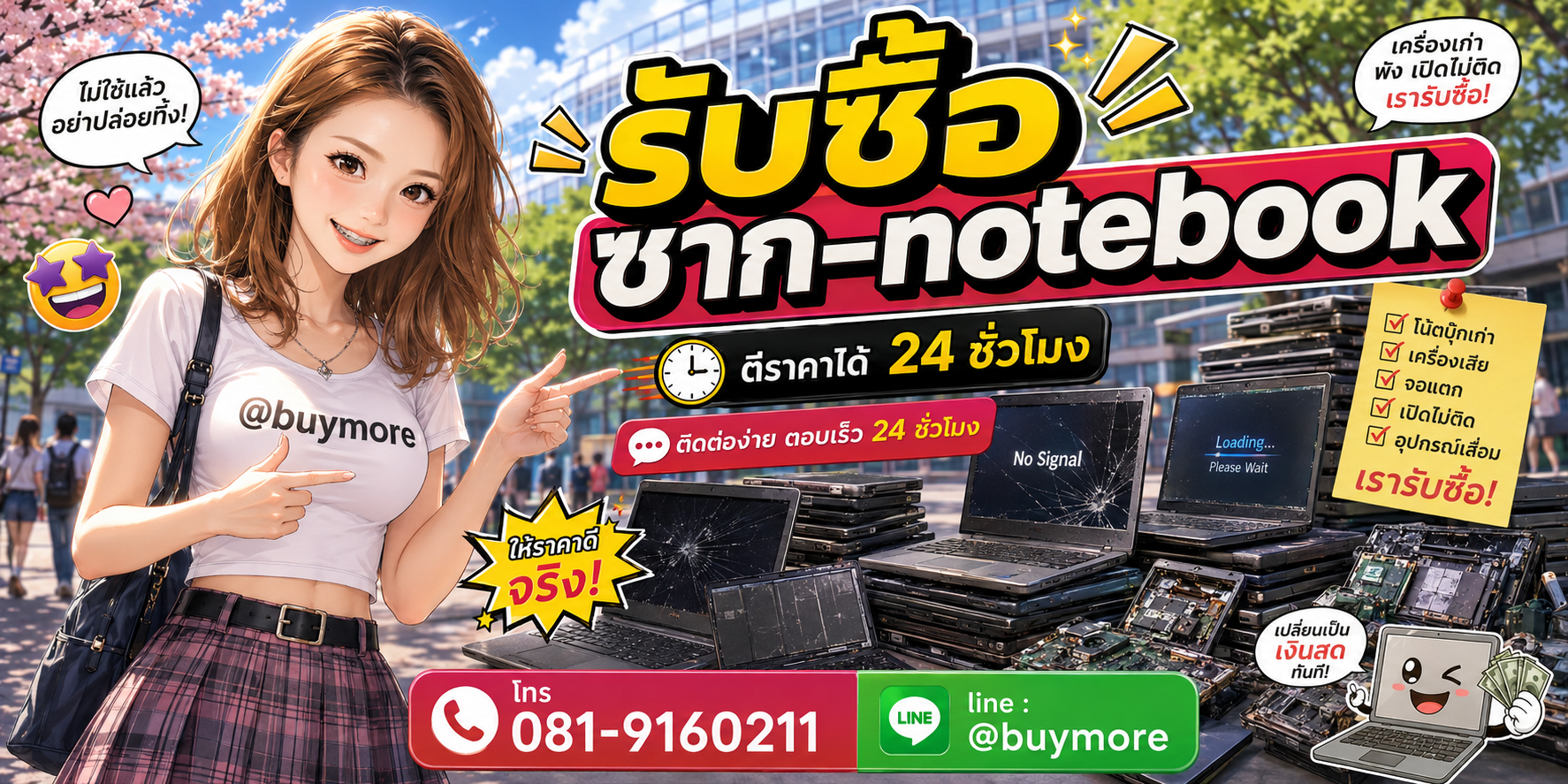 รับซื้อของมือสอง ติดต่อ Buymore 24 ชั่วโมง โทร 081-9160211 LINE @buymore