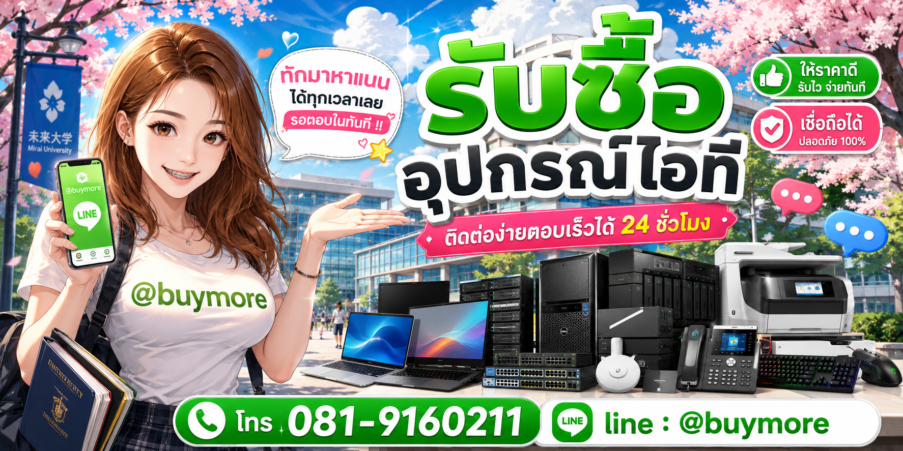 รับซื้อ อุปกรณ์ไอที ติดต่อ Buymore 24 ชั่วโมง โทร 081-9160211 LINE @buymore