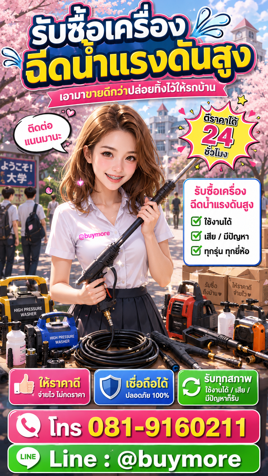 รับซื้อเครื่องฉีดน้ำแรงดันสูง Buymore.in.th ติดต่อประเมินราคา 24 ชั่วโมง