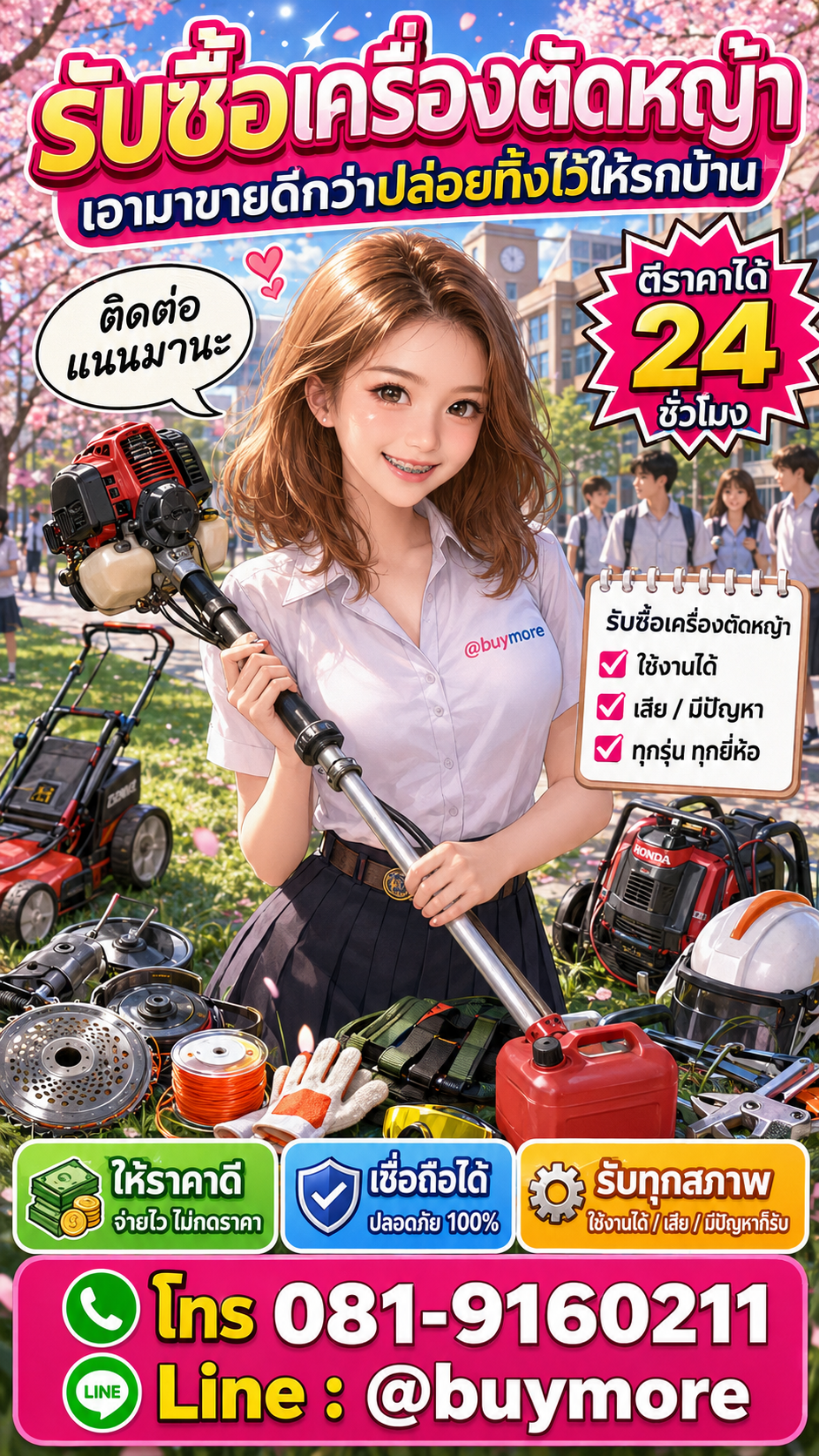รับซื้อเครื่องตัดหญ้า Buymore.in.th ติดต่อประเมินราคา 24 ชั่วโมง