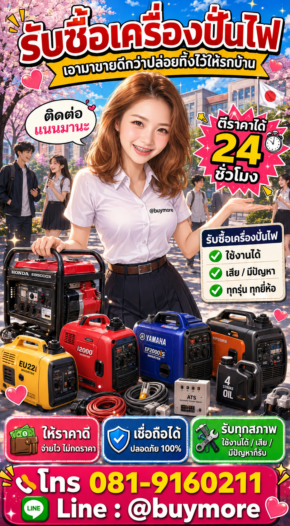 รับซื้อเครื่องปั่นไฟ Buymore.in.th ติดต่อประเมินราคา 24 ชั่วโมง