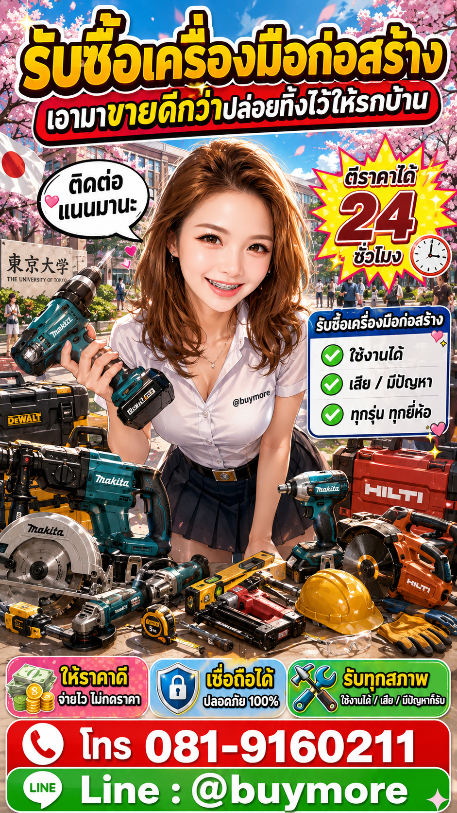 รับซื้อเครื่องมือก่อสร้าง Buymore.in.th ติดต่อประเมินราคา 24 ชั่วโมง