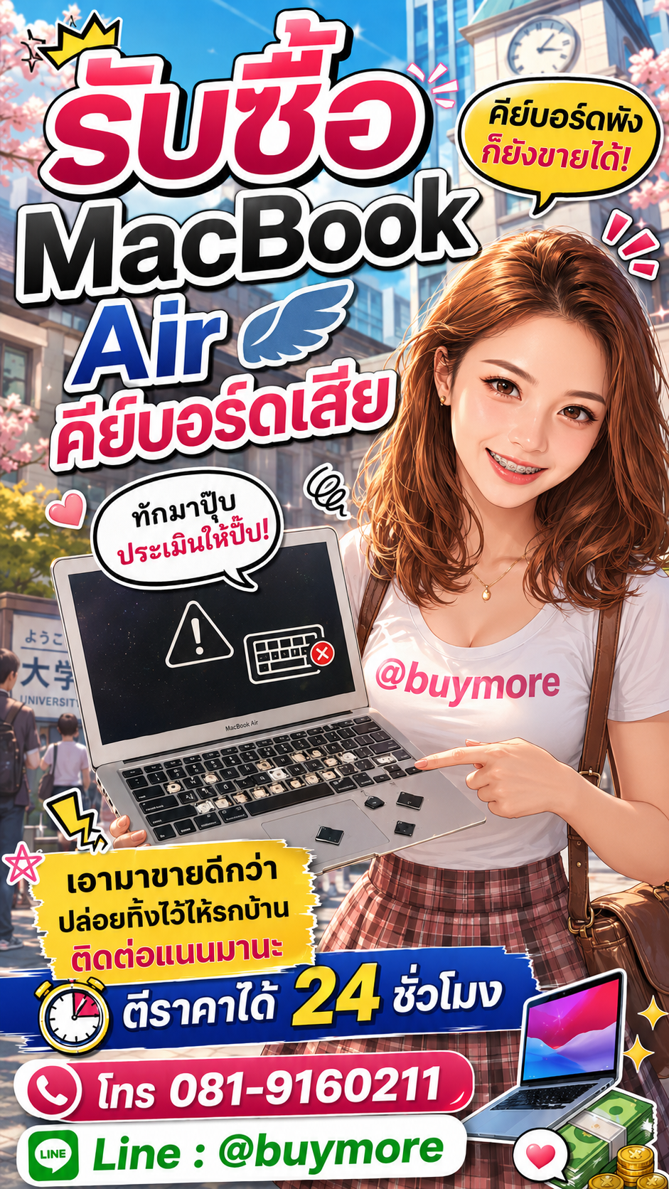 รับซื้อ macbook air คีย์บอร์ดเสีย มือสอง Buymore.in.th