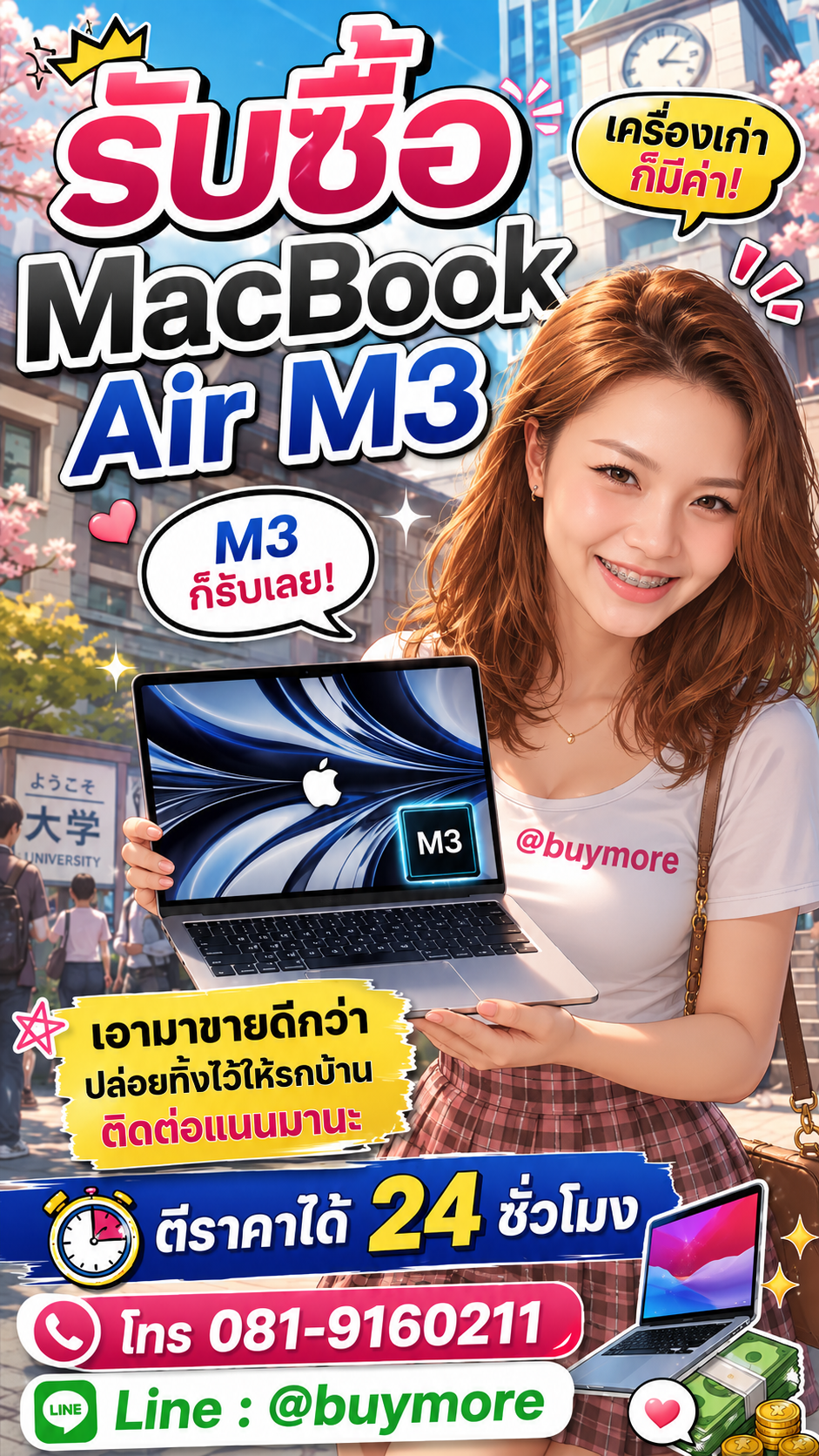 รับซื้อ macbook air m3 มือสอง Buymore.in.th